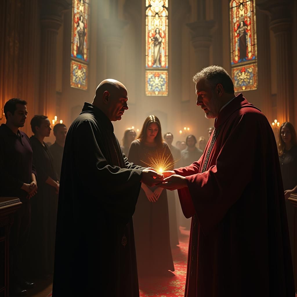 Satanist Confronts Priest at Eucharist: Matte Painting