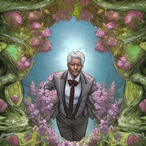 Silver Fox Man in Secret Flower Garden