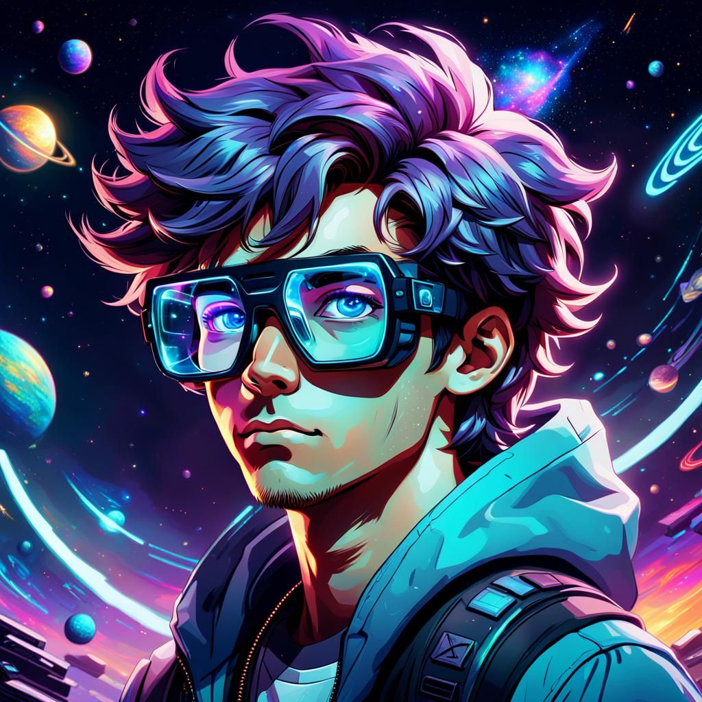 Gamer Boy in Astral Cosmic Illustration