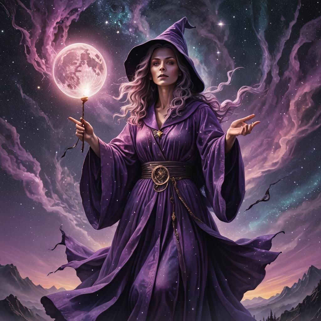 Witch in purple with pendulum