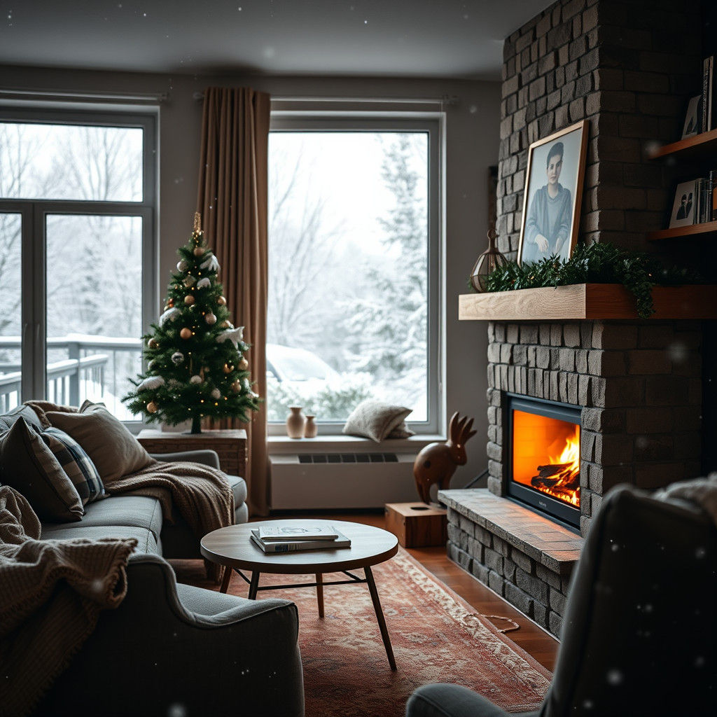 Cozy Apartment Interior Against a Snowstorm