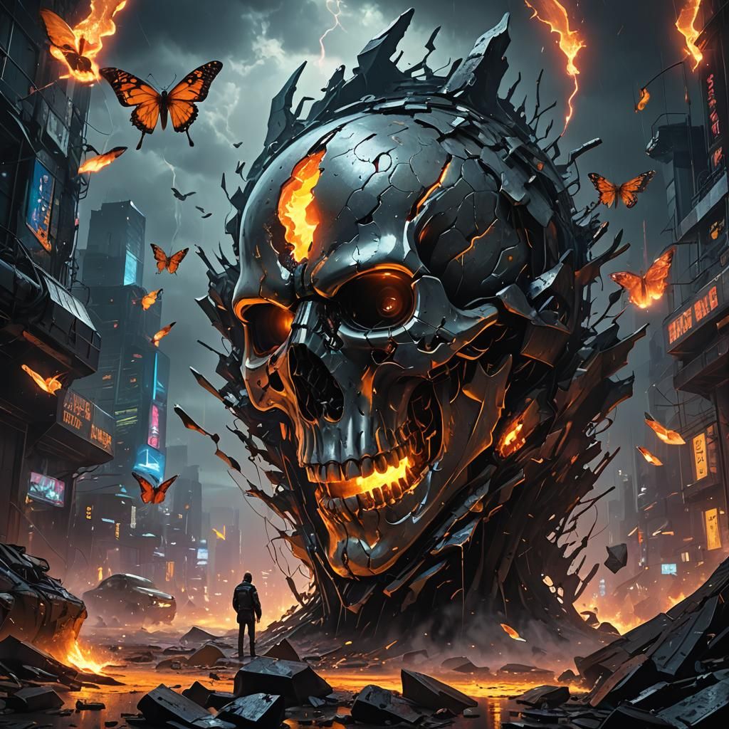 Surreal Molten Core Painting in Cyberpunk Style