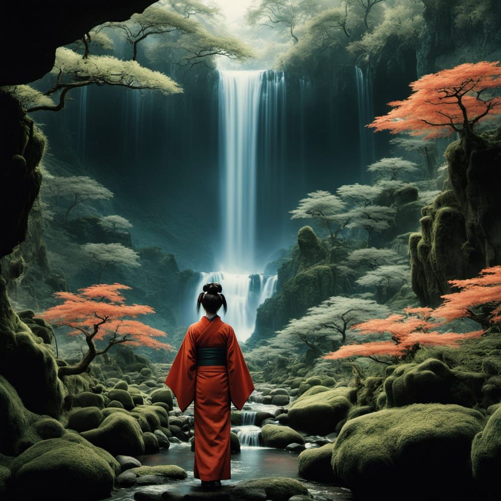 Bioluminescent Geisha in Dragon Kimono