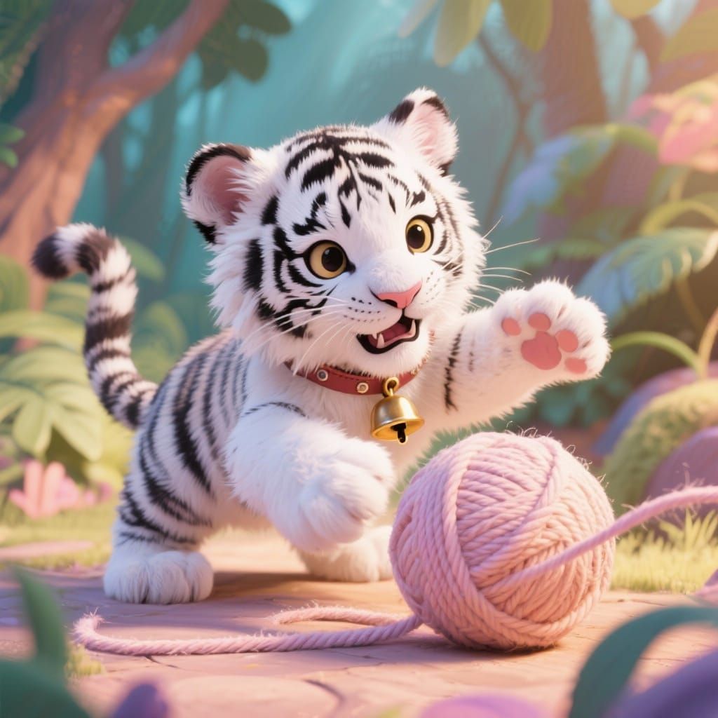 Playful Albino Melanistic Tiger Cub in Pastel Hues