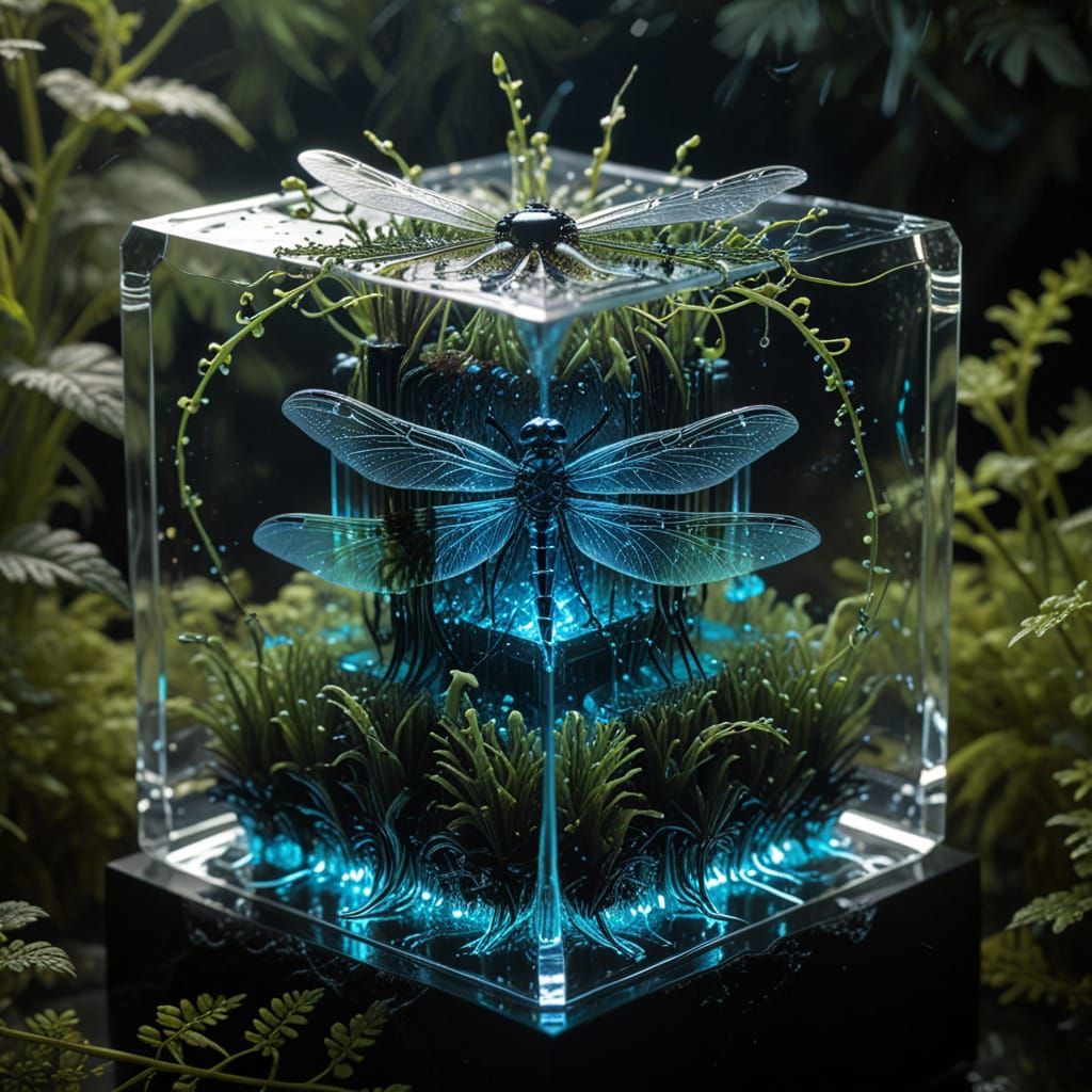 Ethereal Dragonfly Emerges from Cosmic Motherboard