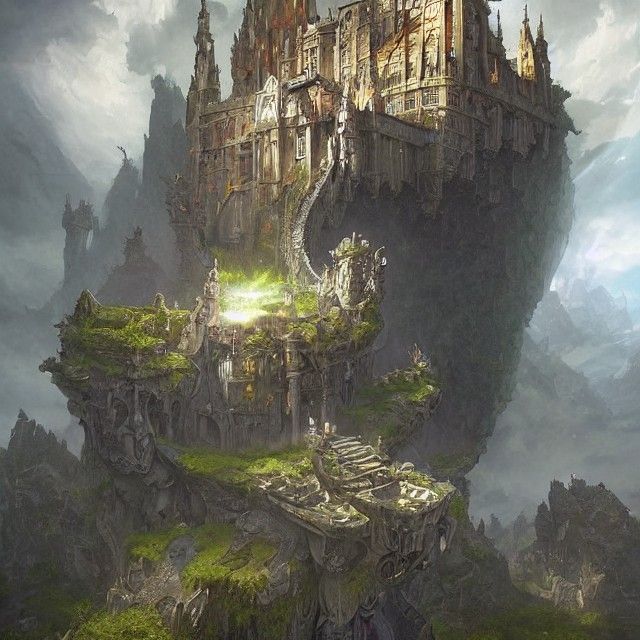 Surreal Floating Castle in Lush Landscape