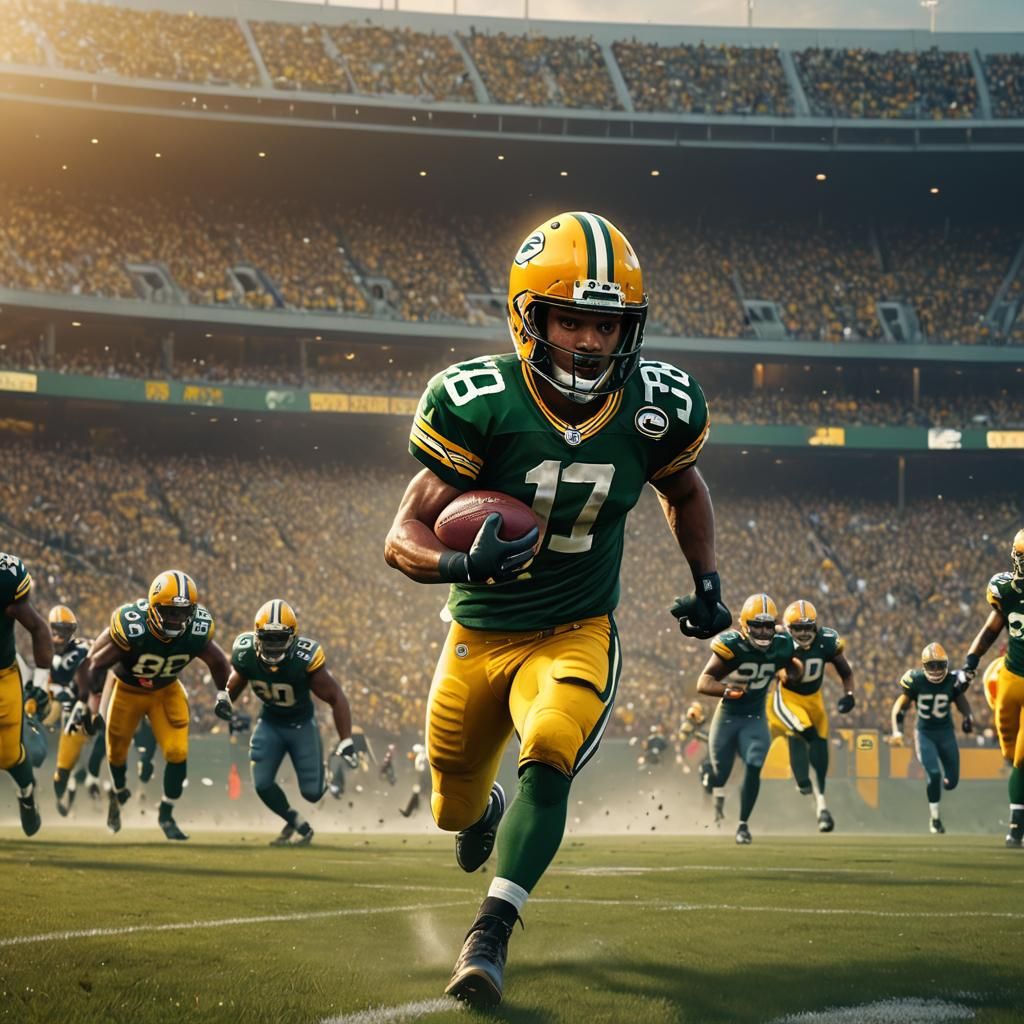 Dog Plays Football in Green Bay Packers Uniform