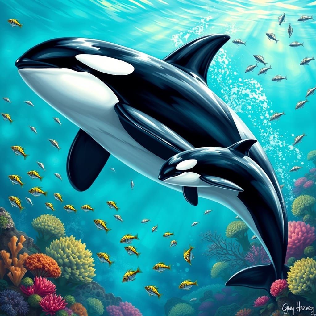 Majestic Orca Mother and Baby Swim in Pacific Northwest Wate...