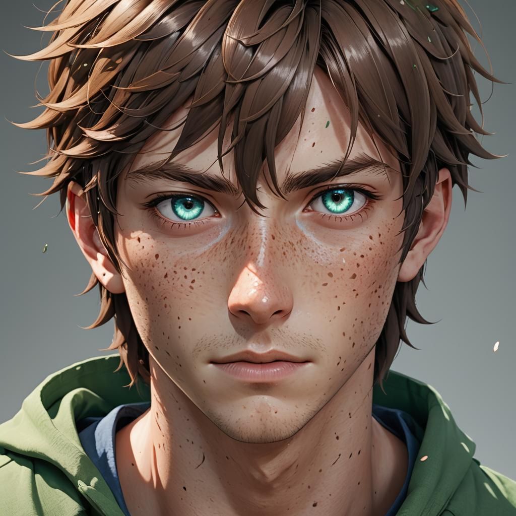Anime Boy Portrait with Freckles in 3D Art