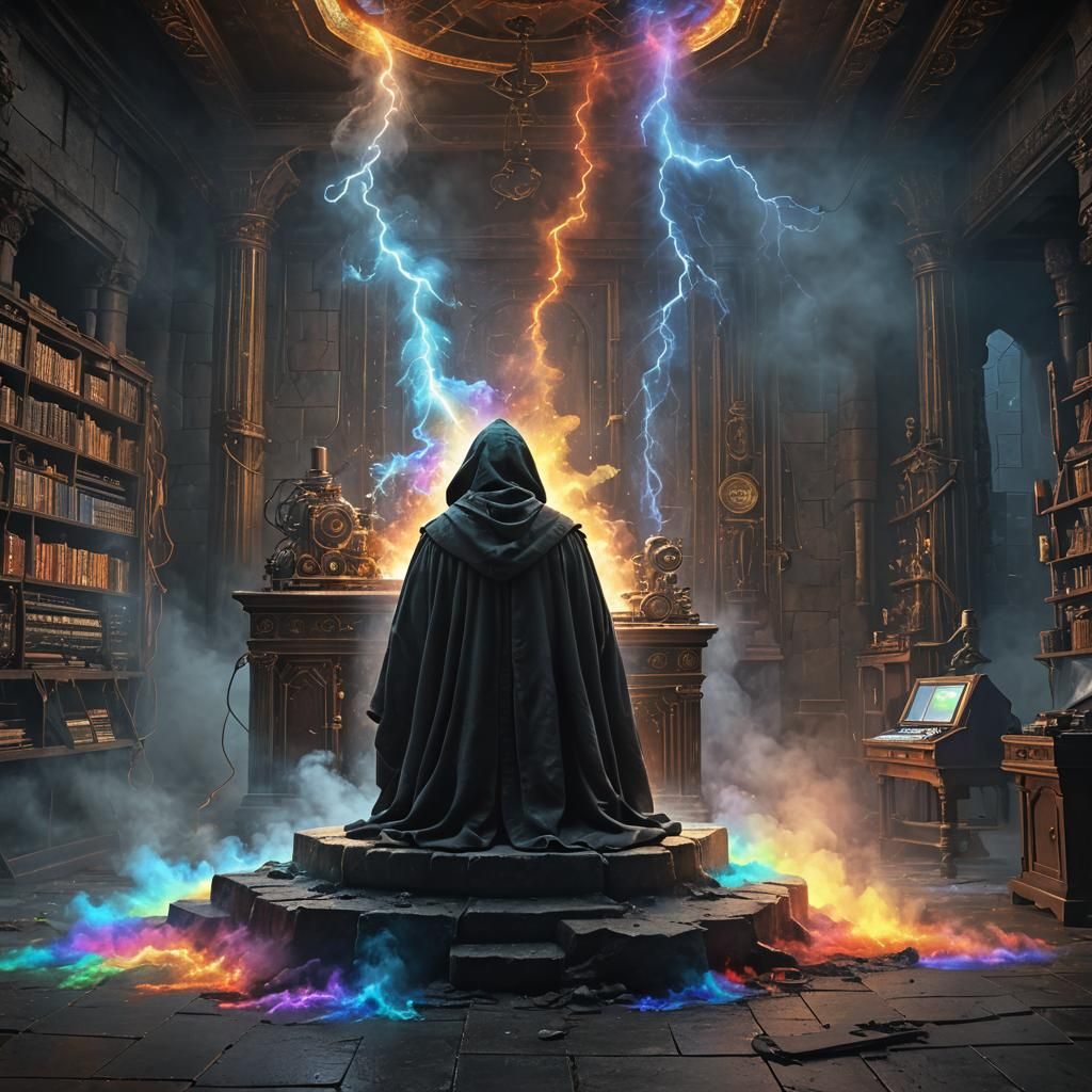 Wizard Conjures Sparkling Storm, Fantasy Concept Art