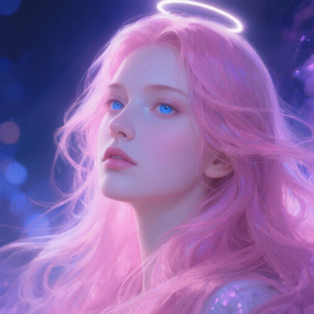 Close Up of Woman with Flowing Pink Hair