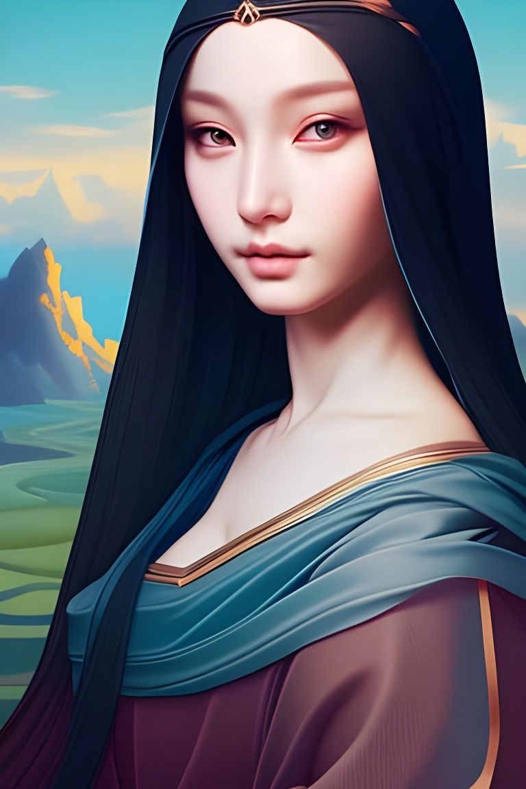 Mona Lisa in Magical Hyperrealistic Fantasy Art Style