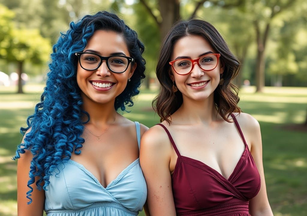 Two Women Smiling Together in the Park