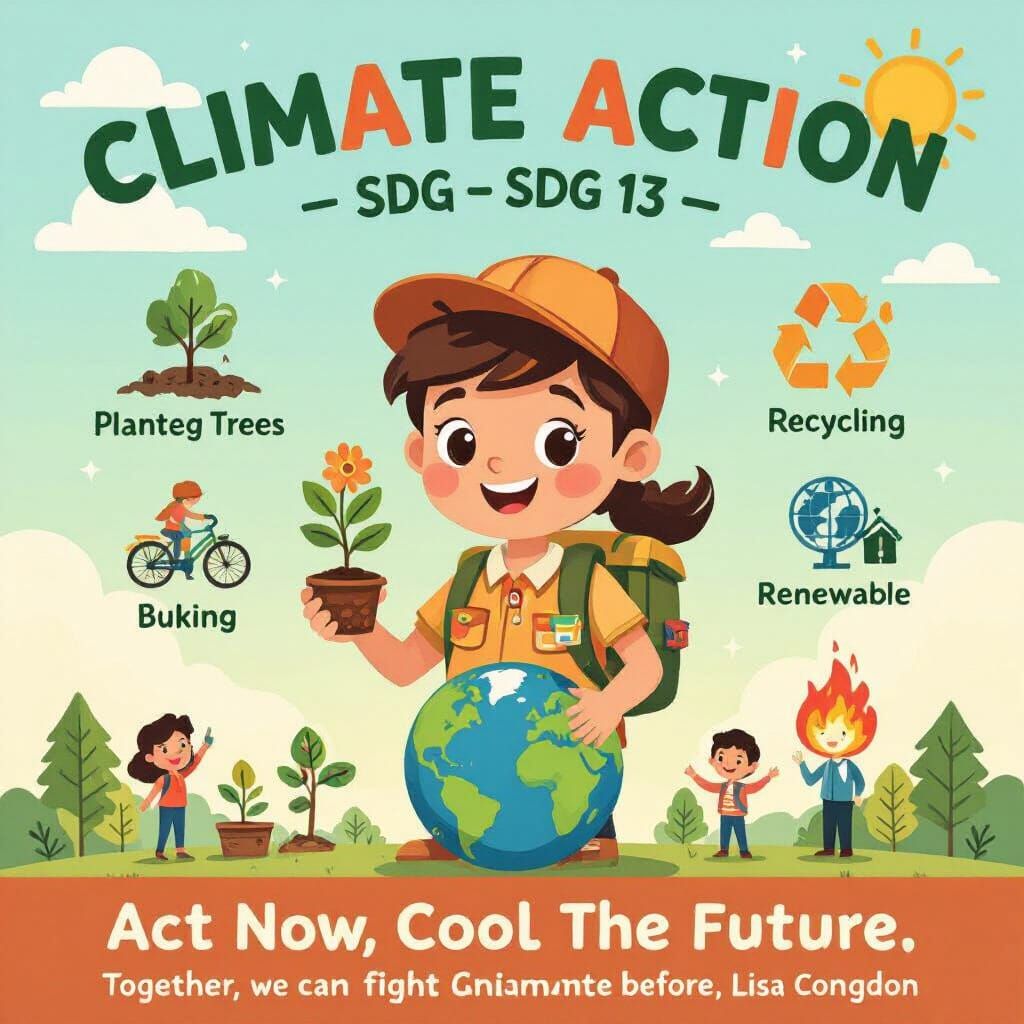 Climate Action Cartoon Poster in a Vibrant Style