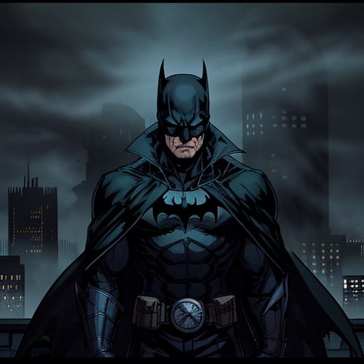 Batman in Dramatic Gotham City Rooftop Pose