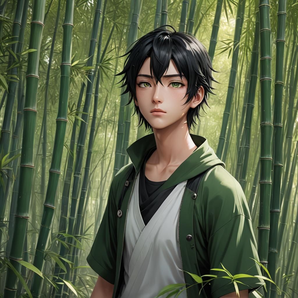 Anime Boy in Bamboo Forest: 3D Anime Art
