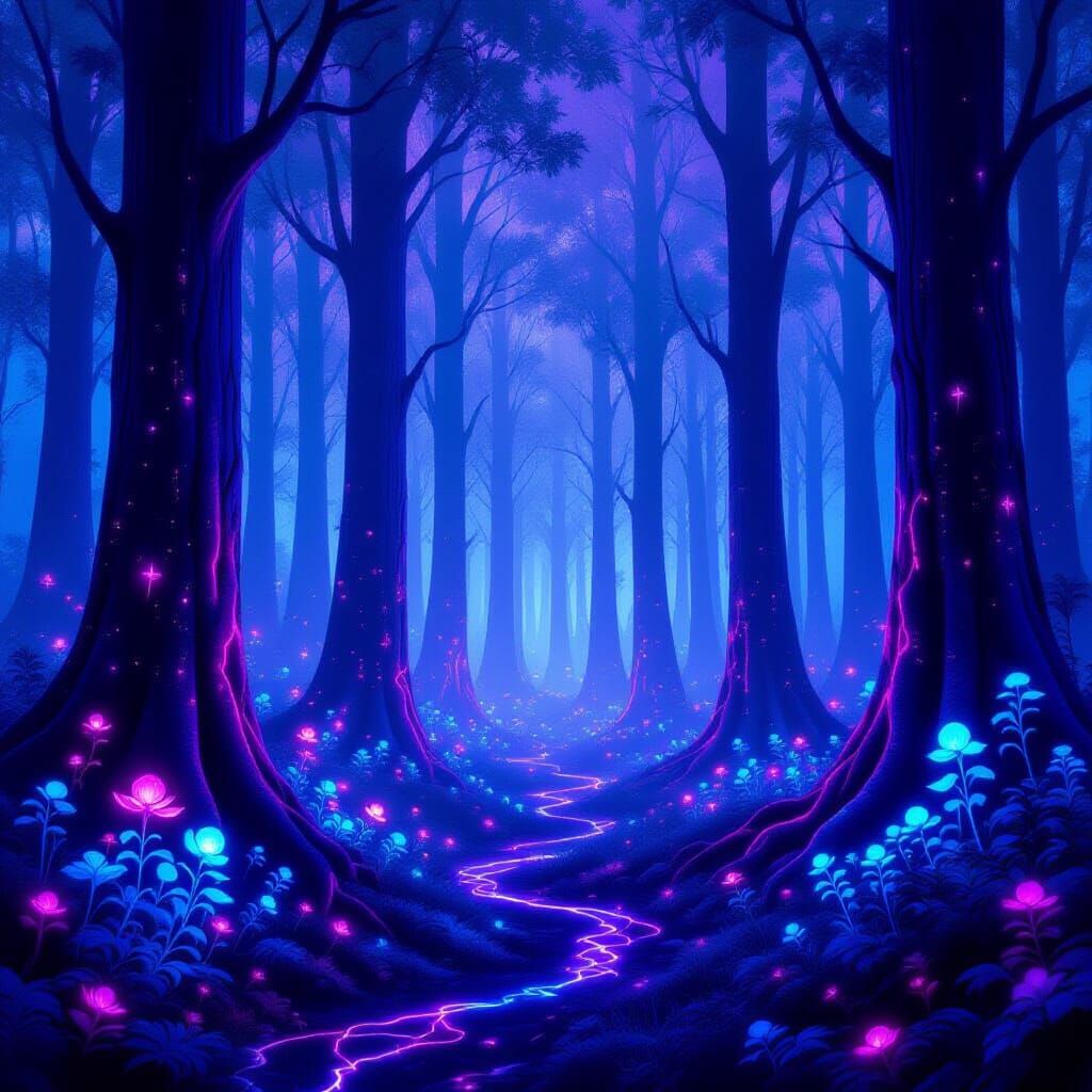 Otherworldly Neon Forest Pulsing with Alien Energy