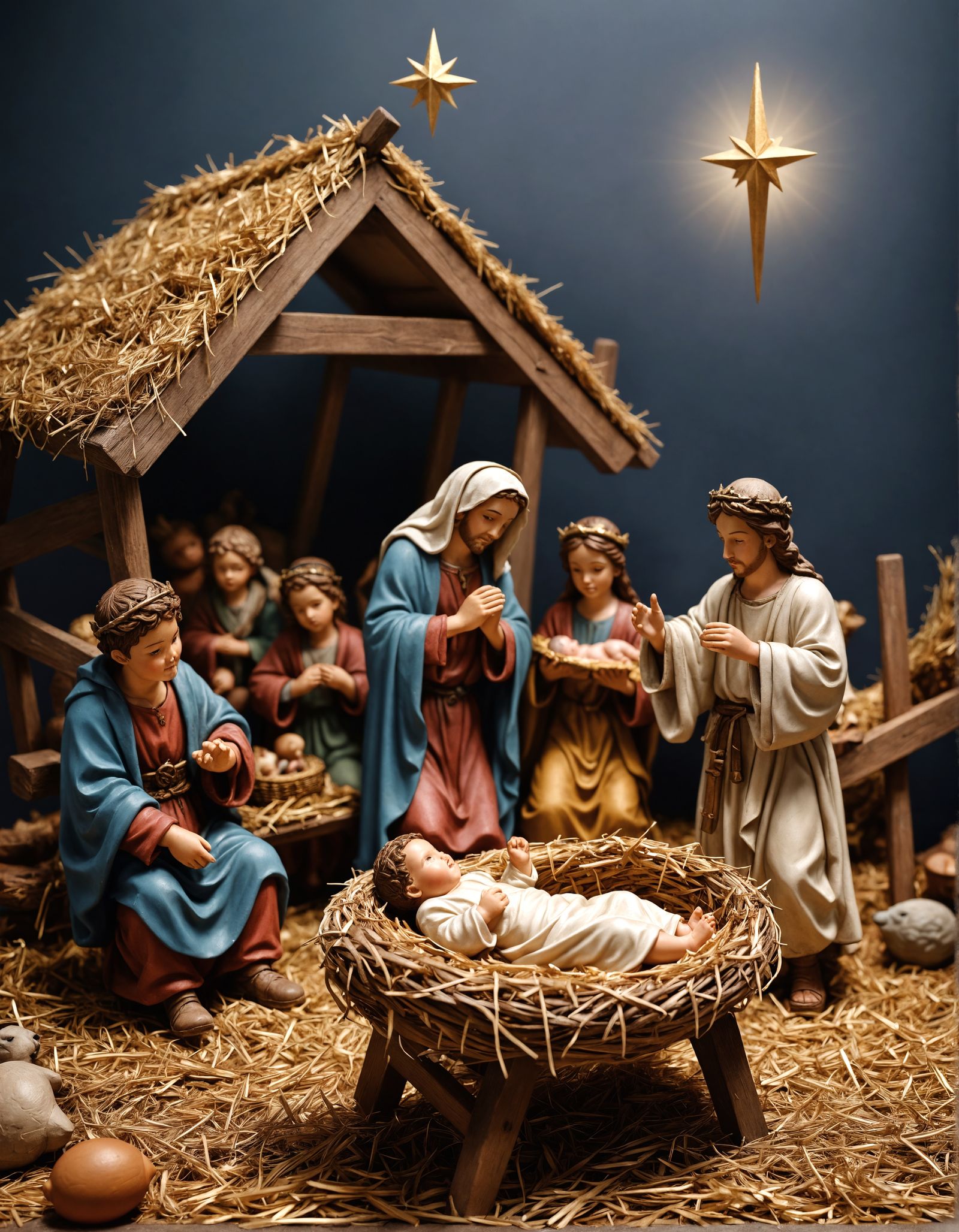 Hyperrealistic Nativity Scene of Baby Jesus in a Manger, Sho...