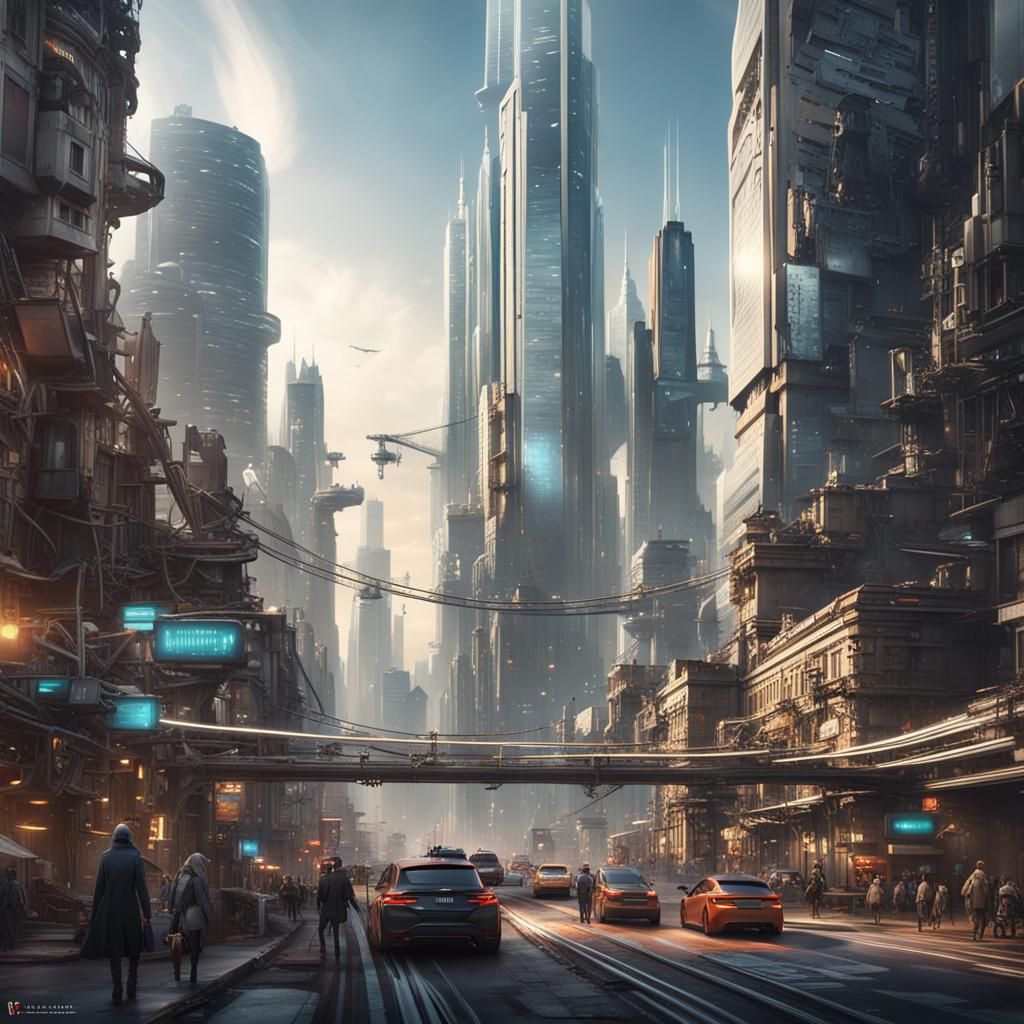Futuristic Cityscape with Humanoid Robots: Artstation Concep...
