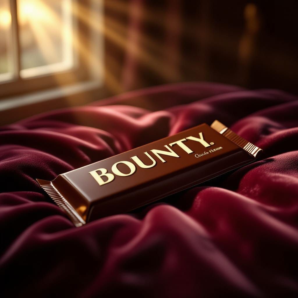 Hyperrealistic Bounty Bar on Velvet with Cinematic Lighting