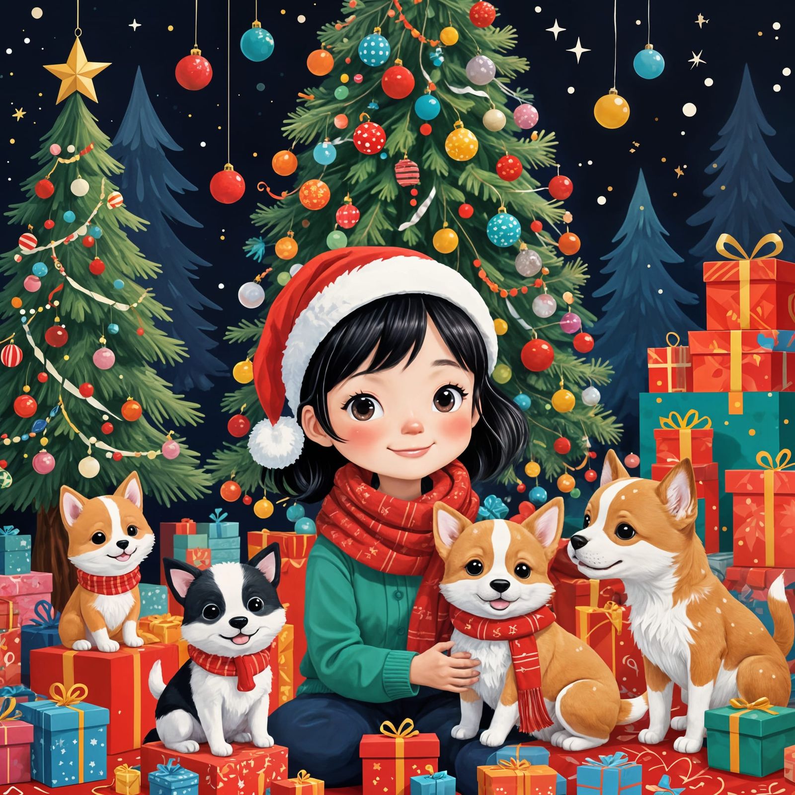 Chibi Christmas Celebration with Lovable Puppy Family