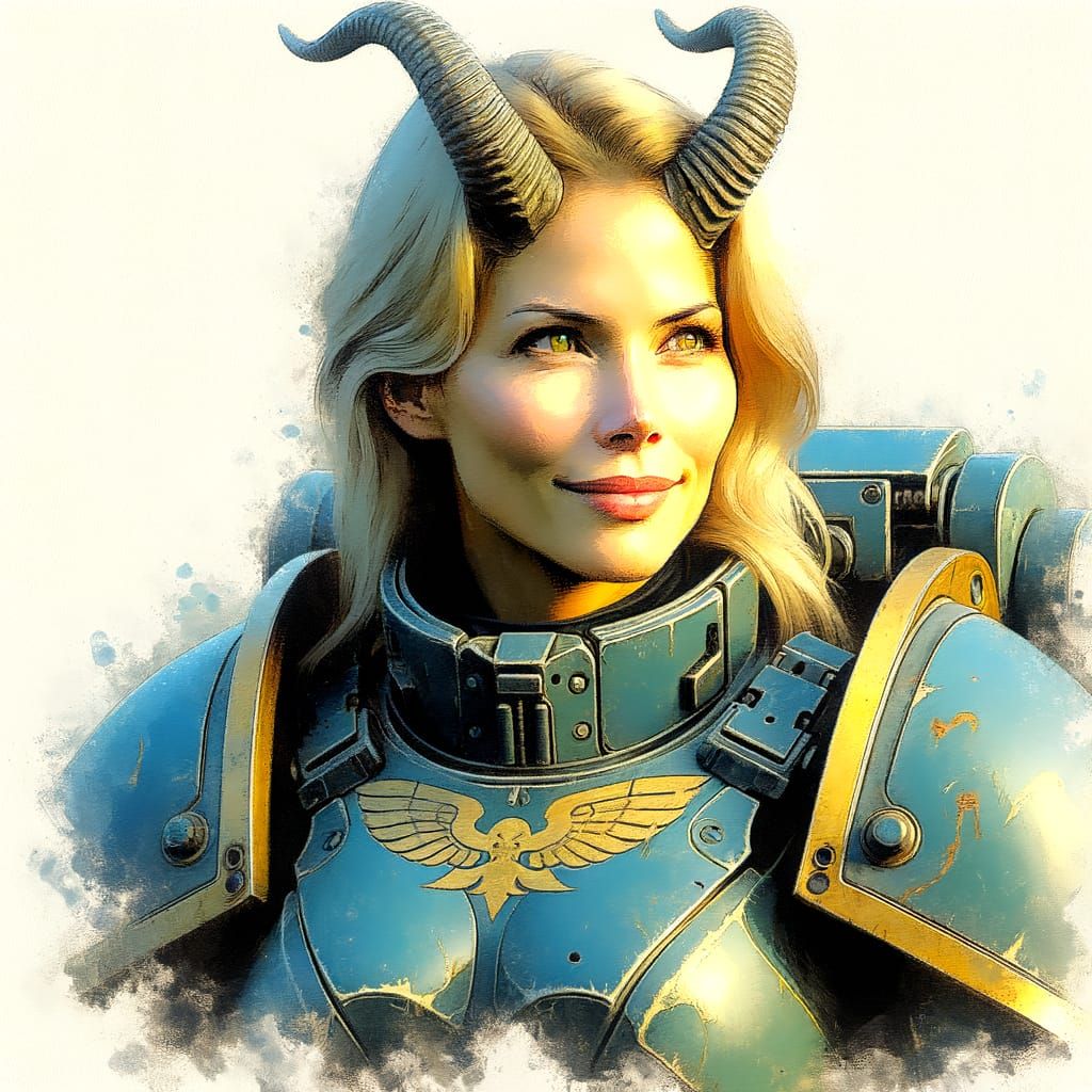 Impressionist Watercolor of a Confident Demonic Warrior