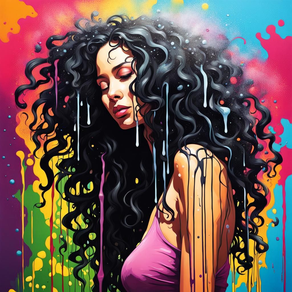 Woman Showering in Graffiti Splash Art Style