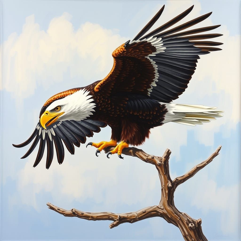Majestic Bald Eagle Impasto Painting