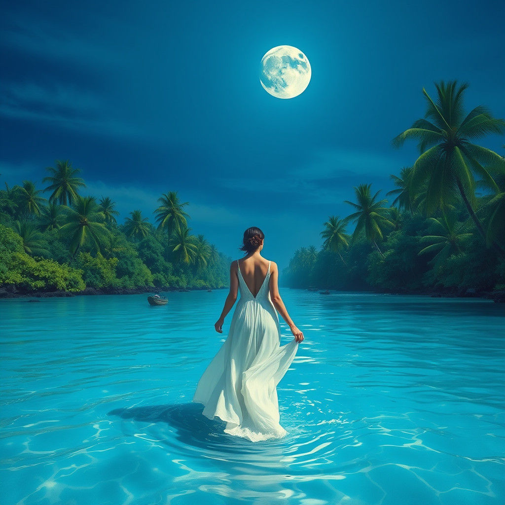 Ethereal Blue Lagoon Under Blue Moon
