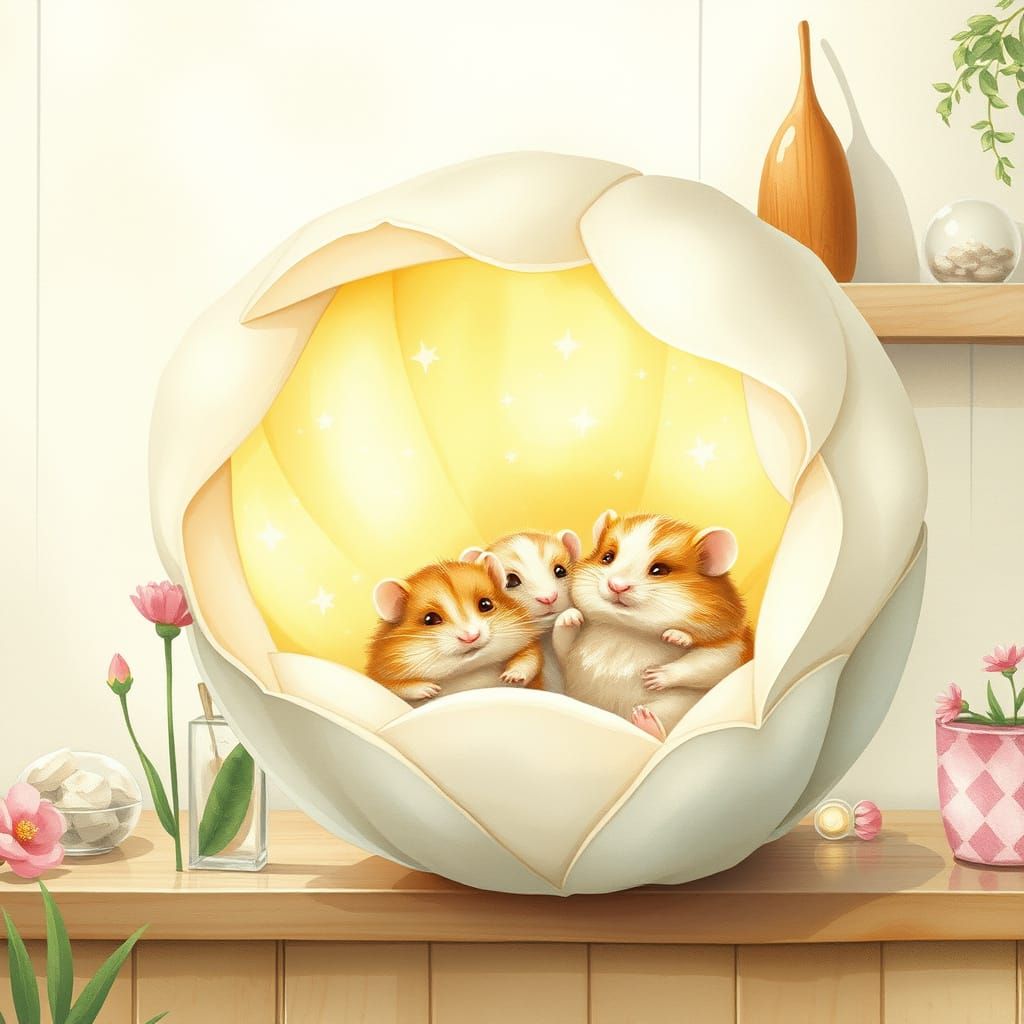 Whimsical Hamsters in a Dreamy Floral Wonderland