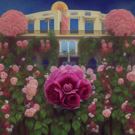 Rose Heart in Frosted Field, Surreal Oil Painting