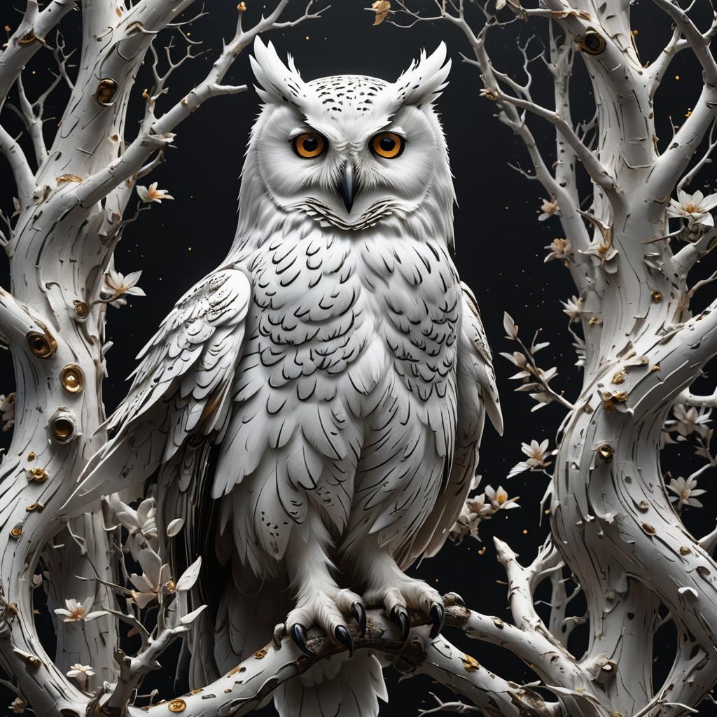 White Owl in Detailed Matte Painting Style