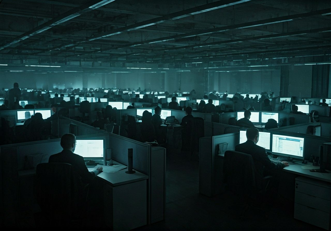 Dystopian Office Scene in Digital Art Style