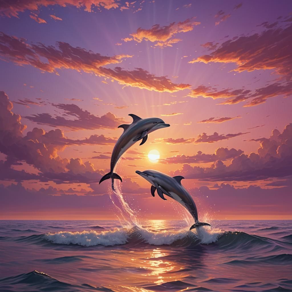 Flying Dolphin at Sunset: A Digital Matte Painting