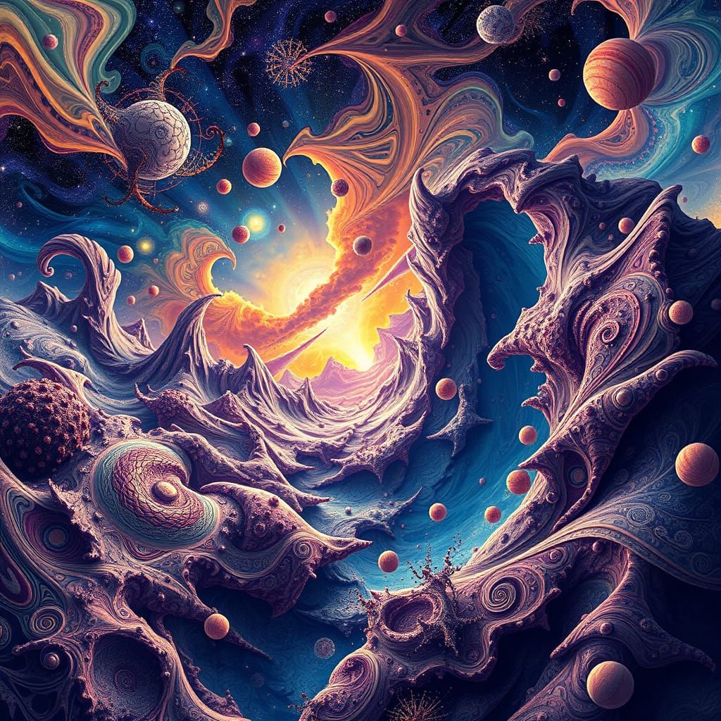 Cosmic Fractal Landscape with Zentangle Details