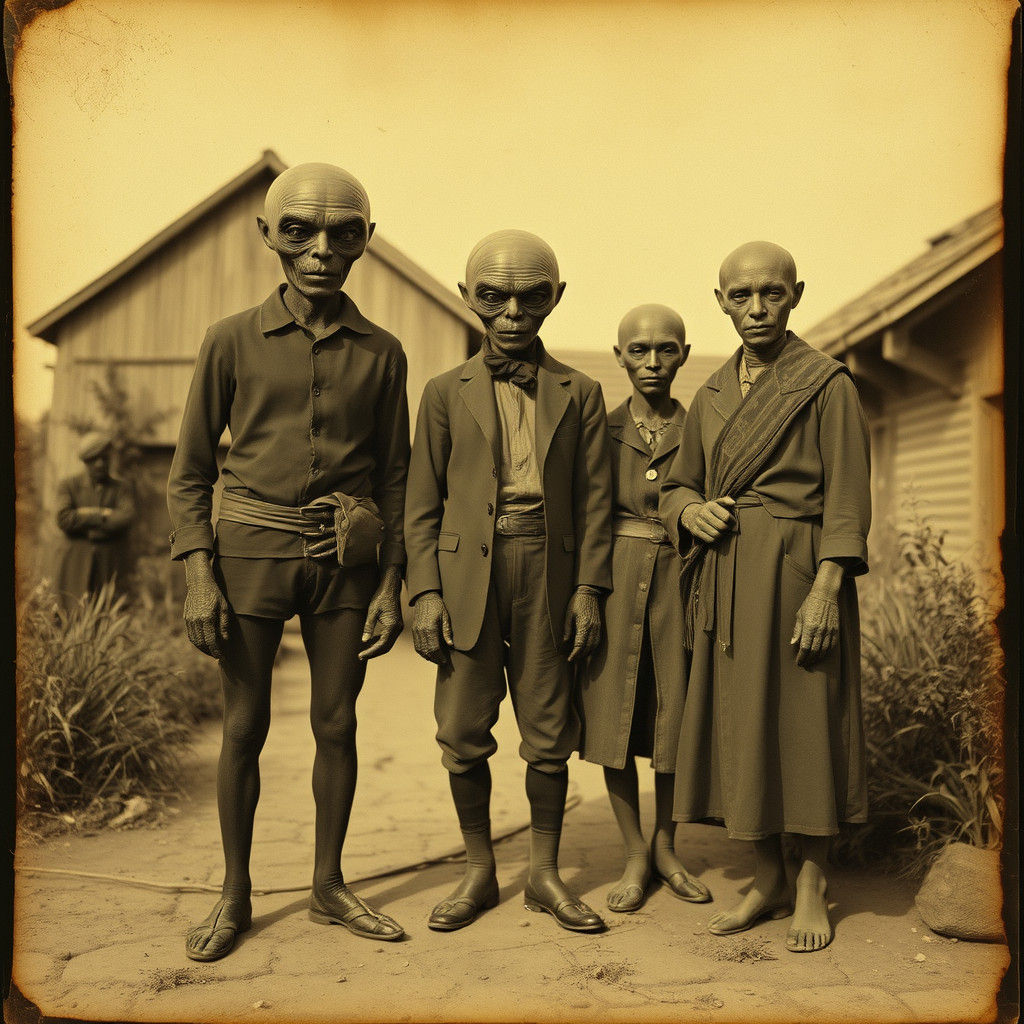 Vintage Photograph: Villagers and Extraterrestrials, 1800s