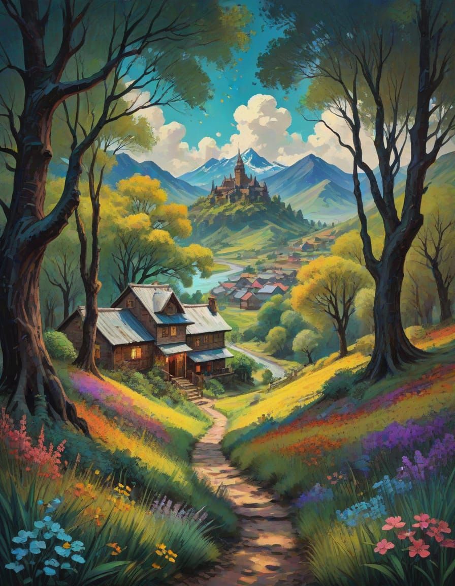 Neo-Expressionist Masterpiece: Vibrant Spring Landscape