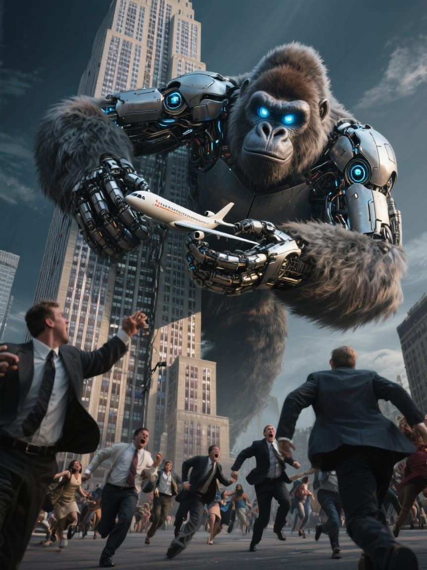 Cybernetic Gorilla Climbs Empire State Building