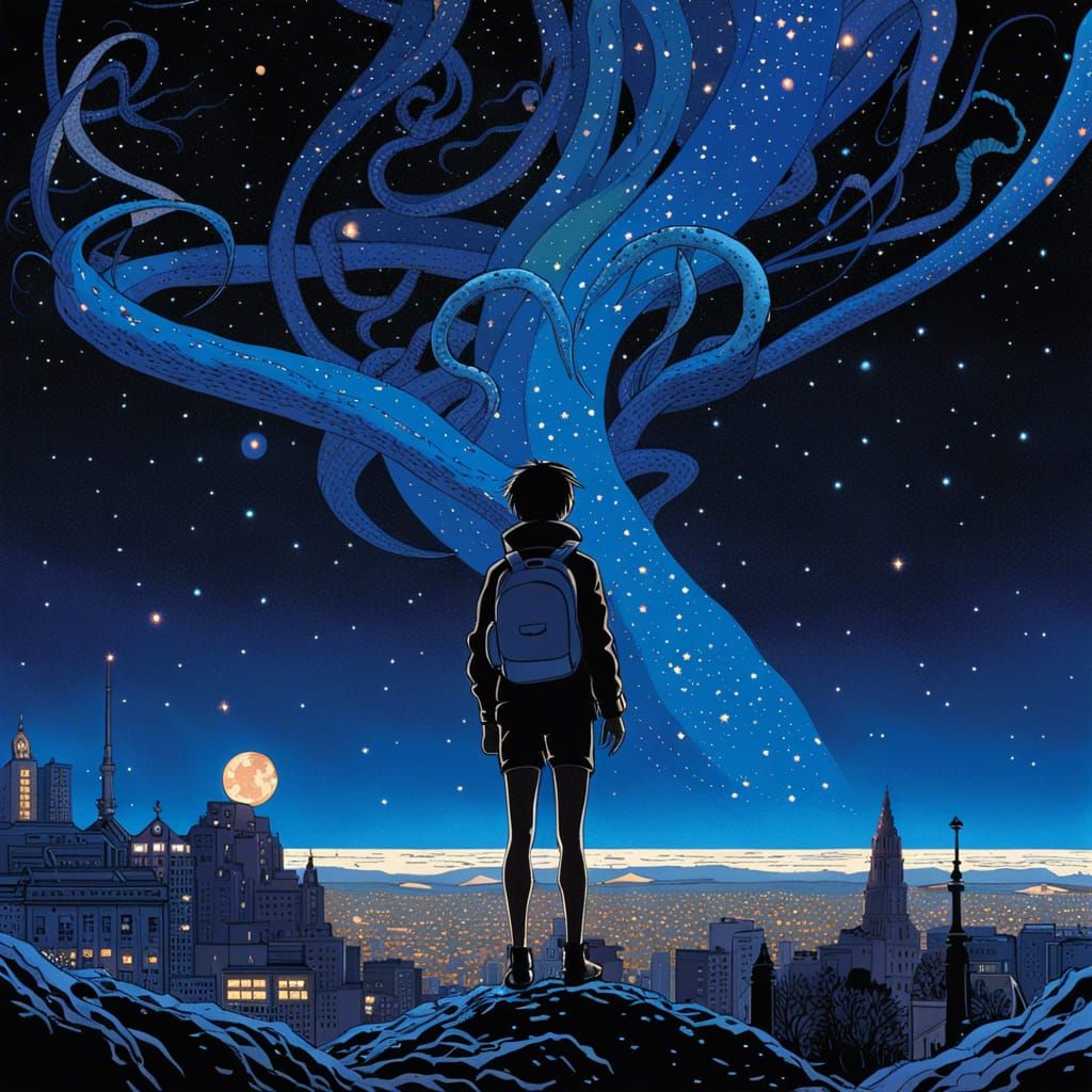 Surreal Tentacle Sky Portrait in Tsutomu Nihei Style