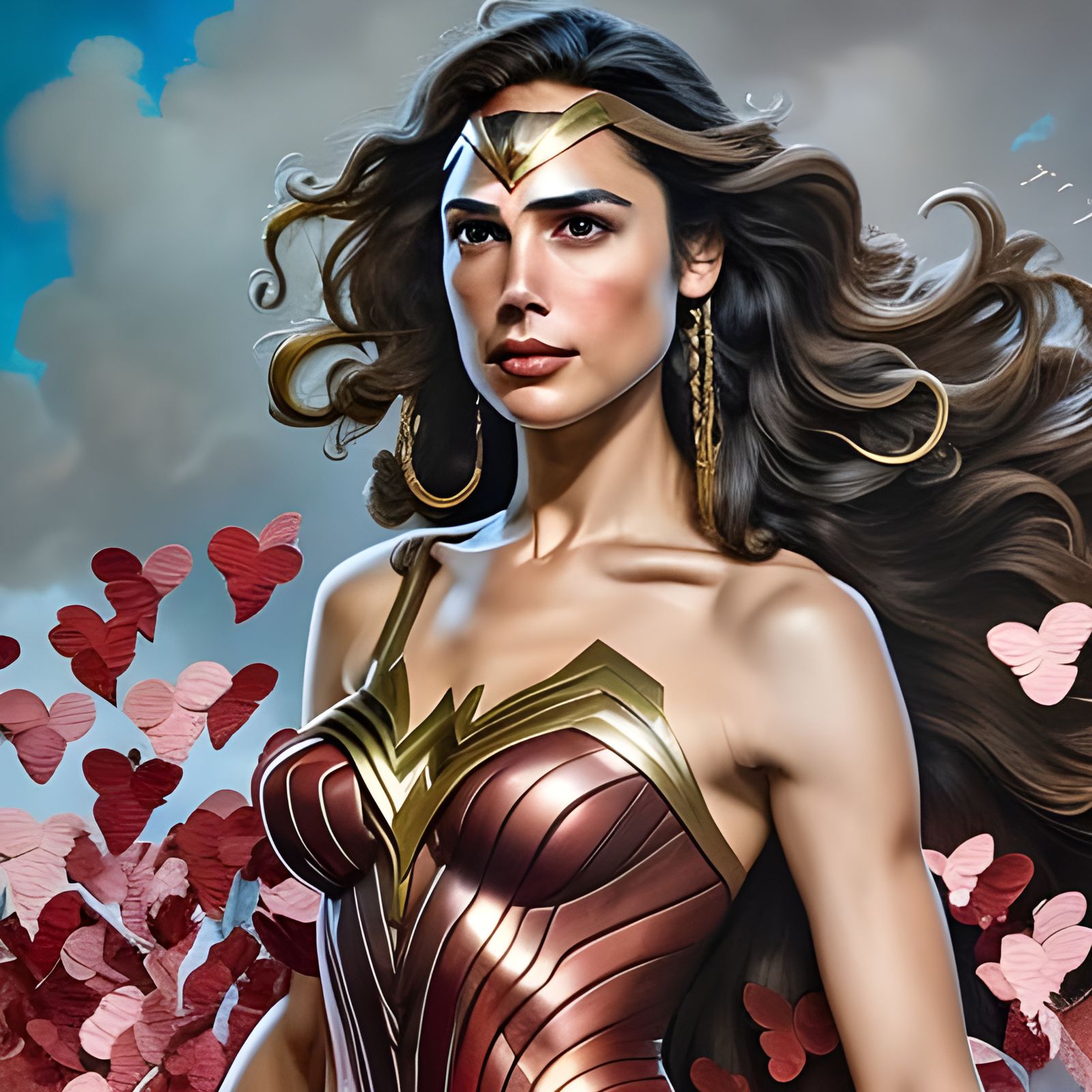 Gal Gadot Surrounded by Hearts in Rococo Style