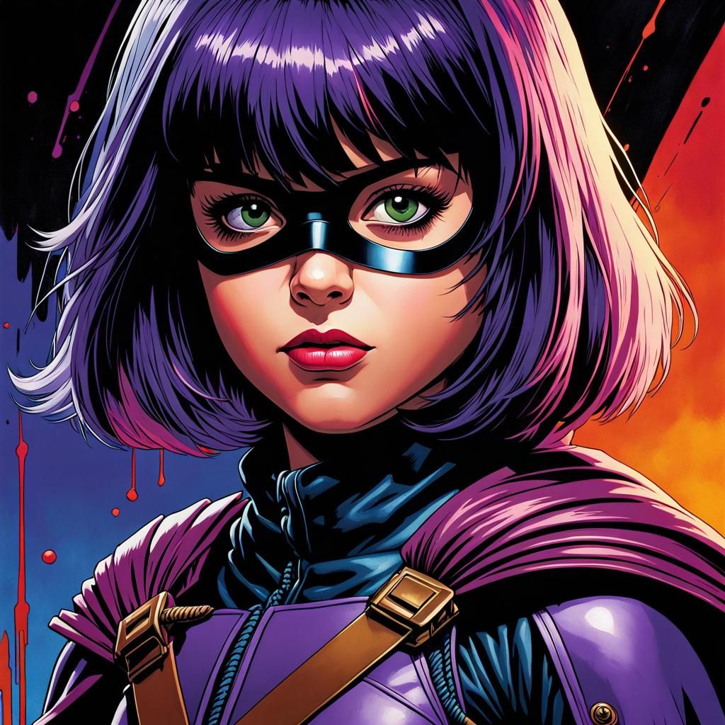 Detailed Comic Art Portrait of Hit-Girl