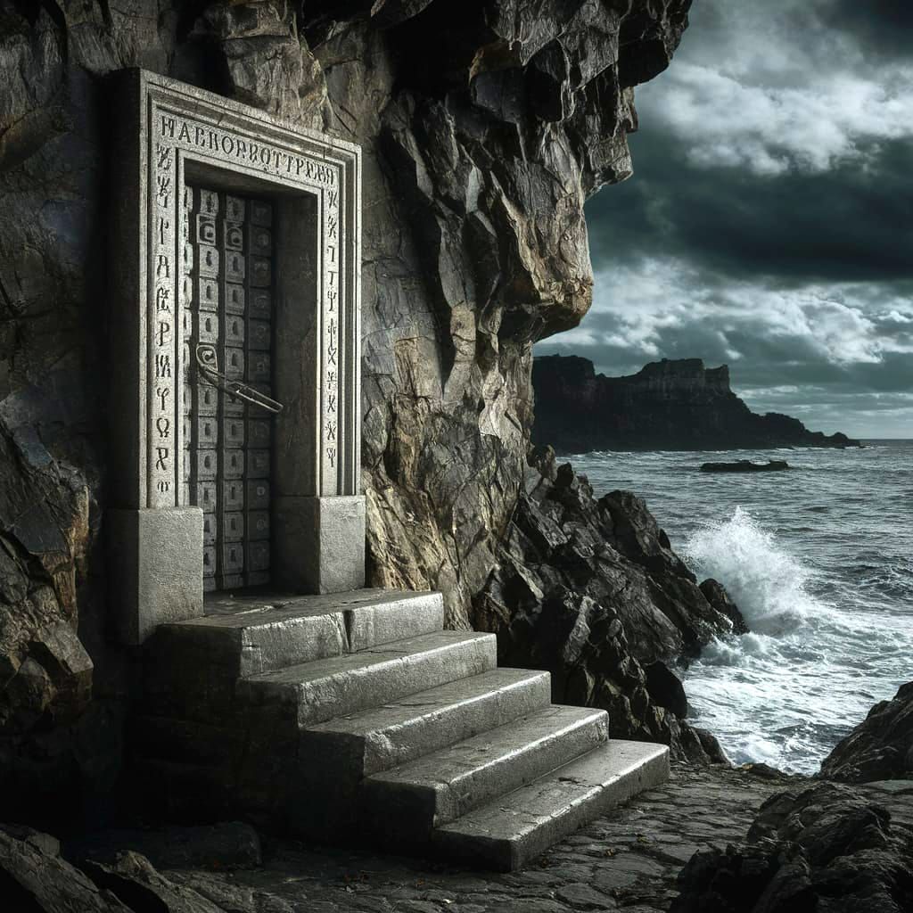 Coastal Cliff Stone Doorway with Carved Steps