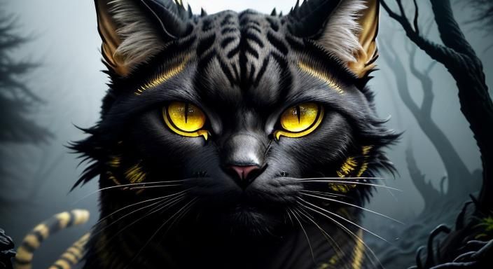 Hyperrealistic Feline Deathclaw Portrait in Dark Forest