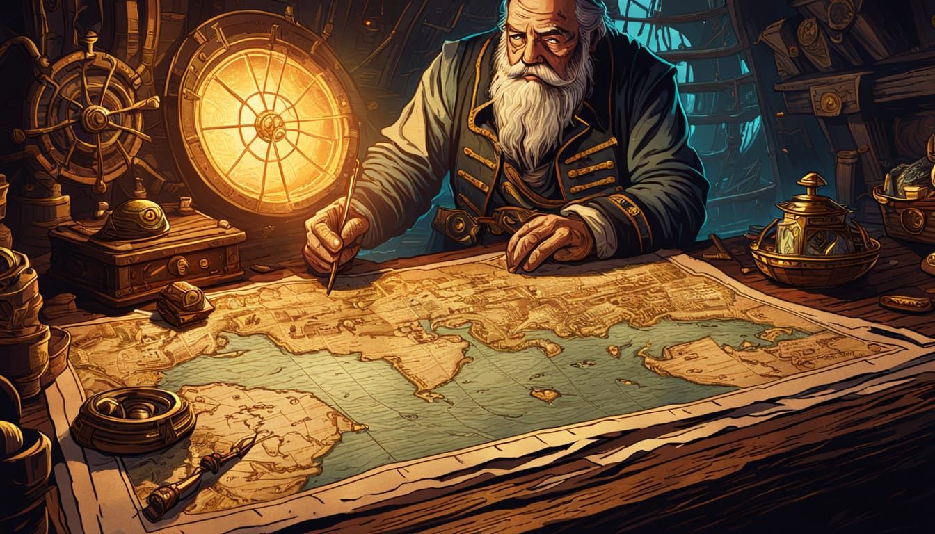 Navigator Uncovers Sunken Pirate Treasure in Comic Book Art