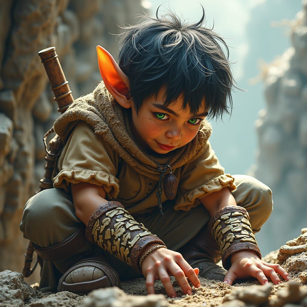 Gnome Artificer in Neolithic Age, Fantasy Art