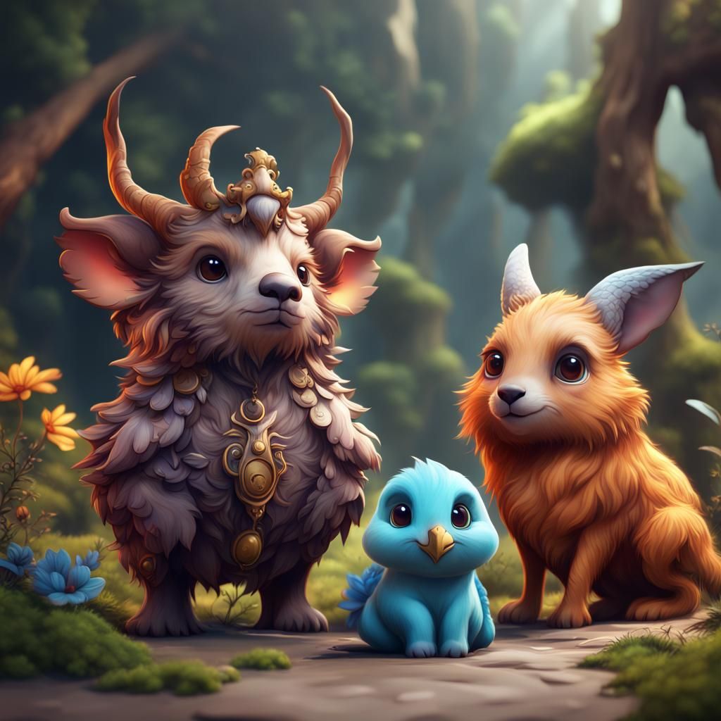 Cute Animals in Detailed Matte Painting