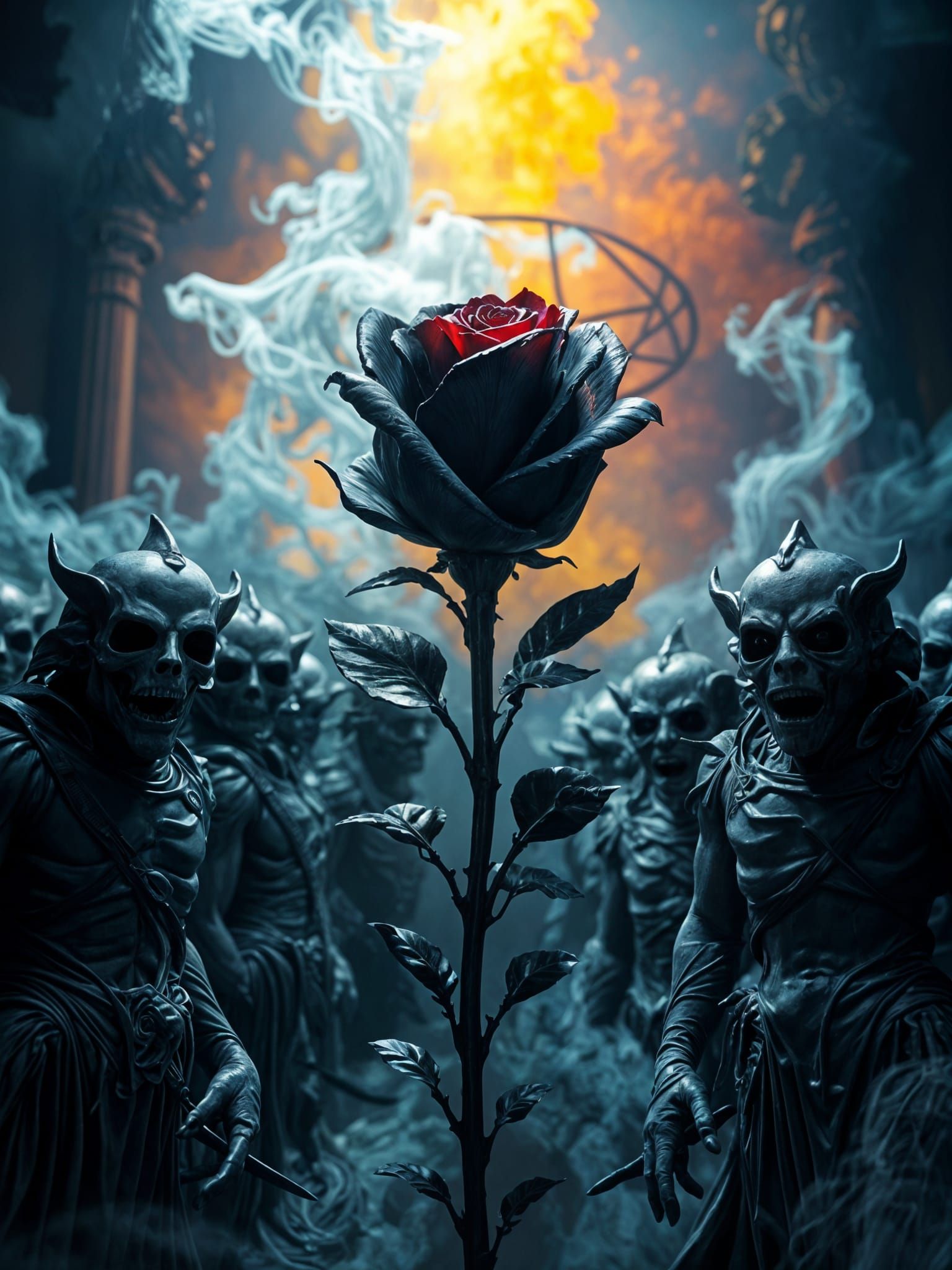 Enameled Statues in Smoke: A 3D Shading Splash Art