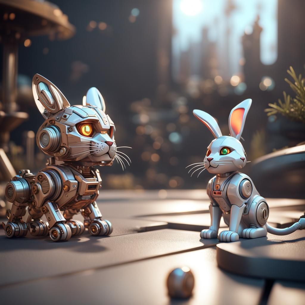 Futuristic Cat, Rabbit, and Lion with Mech Details