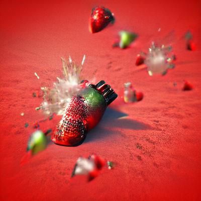 Strawberry Grenade Exploding: High-Resolution Digital Art