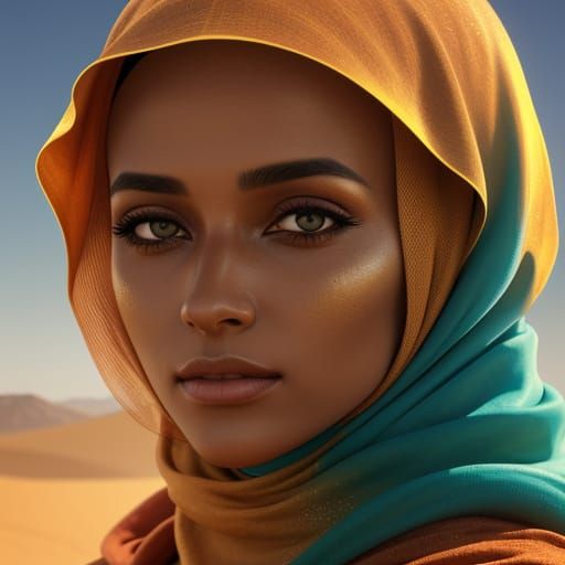 Woman in Hijab in Desert Sandstorm: Digital Art